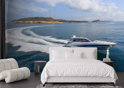 luxury motor boat, rio yachts italian shipyard, aerial view Wall mural