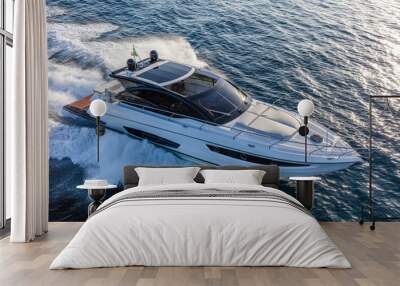 luxury motor yacht in navigation, aerial view Wall mural