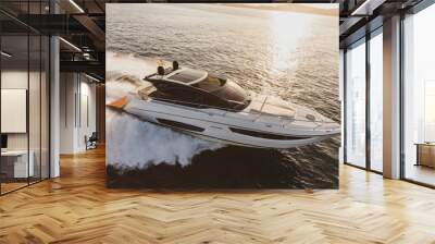 luxury motor yacht in navigation, aerial view Wall mural