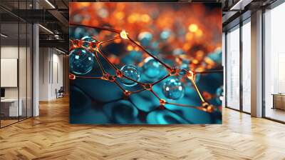 Molecular structure of glass, microscopic representation of atomic bonds, concept of research in chemistry, biochemistry. bio structure, molecule design model. horizontal cover for science magazine  Wall mural