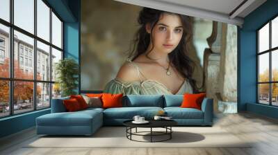 Portrait of a young courtesan woman. (Ai generated)

 Wall mural