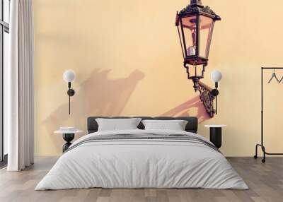 Old black iron vintage lamp, lantern Wall mural