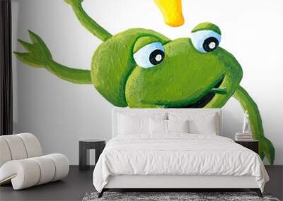 Cute little frog prince jumping Wall mural