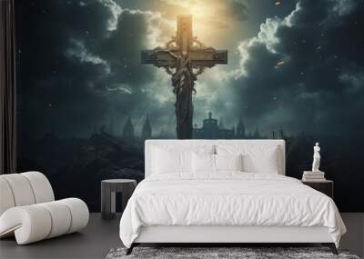 A jesus cross end of time Wall mural