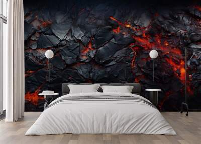 Abstract background of extinct lava with red gaps. Wall mural