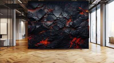 Abstract background of extinct lava with red gaps. Wall mural