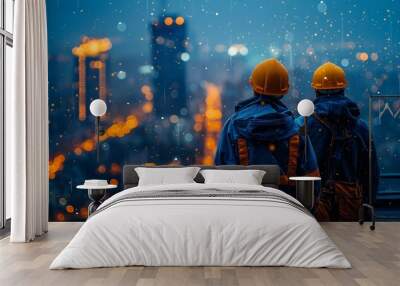 AI Generates Night View with 2 Workers Wall mural