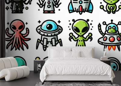 alien icon set.  illustration white background	 Wall mural