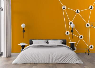 Abstract teamwork, network and community concept on an orange background Wall mural