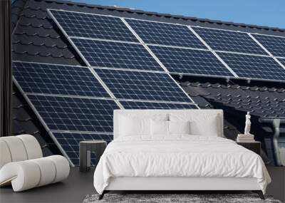 Solar panels on a roof Wall mural