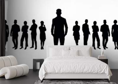 Businessman standing in front of large group of business people silhouette. Wall mural