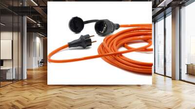 close up of orange electric cable isolated on white background Wall mural