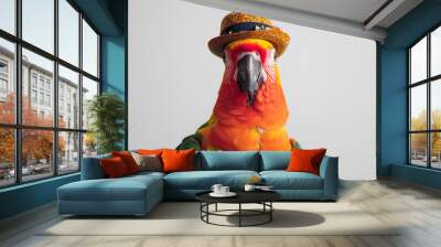 Colorful Parrot Wearing a Tiny Hat Wall mural