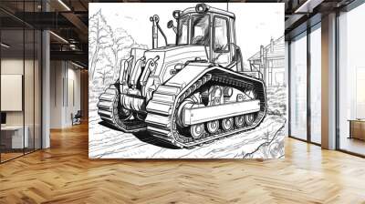 Coloring book for children, illustration of a tractor close-up. Wall mural