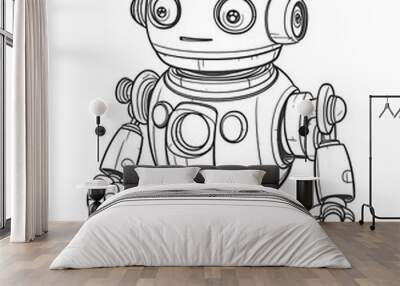 Coloring book for children, little robot. Wall mural