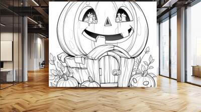 Coloring pages for kids, coloring halloween, pumpkin. Wall mural