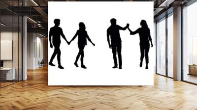 Couple holding hands walking together isolated silhouette set. Wall mural