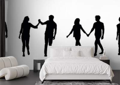 Couple holding hands while walking isolated vector silhouette set. Wall mural