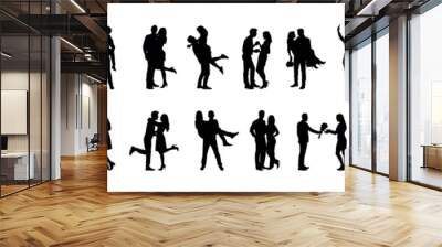 Couple portrait with various romantic poses vector silhouette set collection. Wall mural