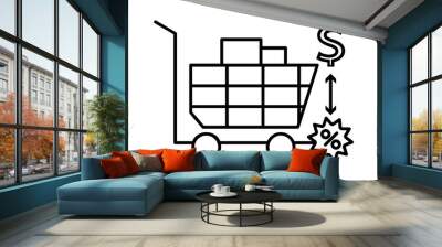 Discount basket e-commerce icon art flat shopping symbol online store black sign artwork Wall mural