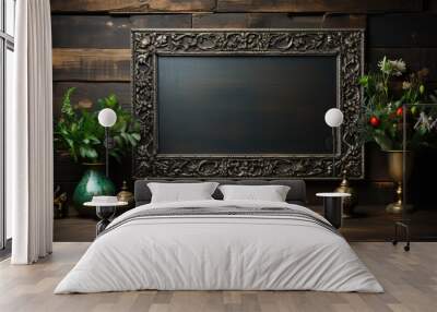 Empty picture frame, mirror hanging on the wall. Wall mural