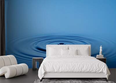 Closeup Water drop or splash falling on the surface of the water and beautiful circular wave ripple, water concept, with blue background Wall mural