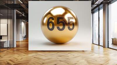 Golden ball with a number 655 on a white background. Wall mural