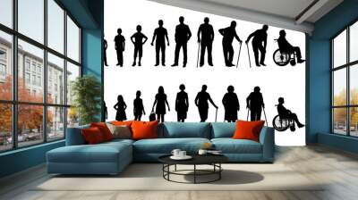 Human life cycle stages from birth to death vector silhouettes set. Human aging process stages infographic silhouettes.	 Wall mural