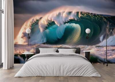 Illustration photo of a giant monster wave in a rough sea Wall mural