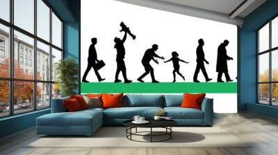 Life cycle of a man growing from birth to death life stages silhouette. Life cycles of man aging from a little baby to old senior man vector silhouette.  Wall mural