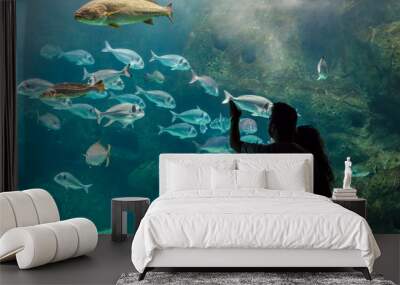 A couple looking at some fish in an aquarium Wall mural