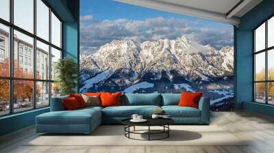 Mountain portrait Birnhorn Saalbach dramatic clouds perfect blue sky light scenic mood Wall mural