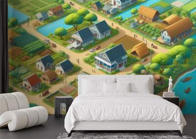 Overhead views of different modes of village illustration, background, banner, card, poster, template, elegant Wall mural