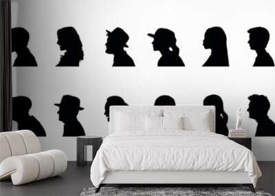 People face side view profile different ages black silhouette set collection. Wall mural