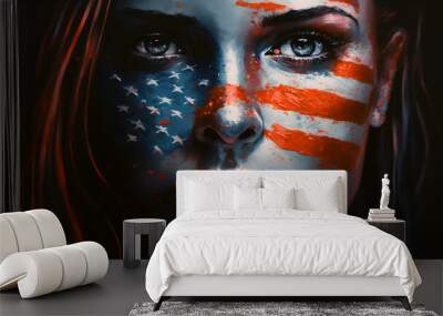 portrait of a woman with american flag. Generated with ai. Wall mural