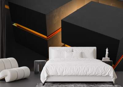 abstract luxury concept. four boxes in black with golden indentations. base plain also with two cros Wall mural