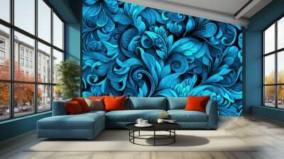 Digitally generated blue floral pattern Wall mural