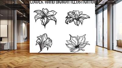 Flower illustration vector set with hand-drawn style design for your illustration project, wallpaper, prints, decoration, element design, merchandise, and many more. Wall mural