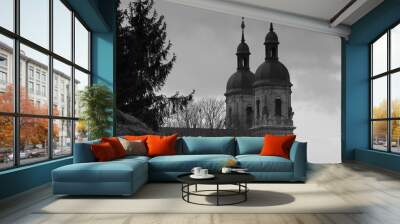 two towers of a basilica in monochrome Wall mural