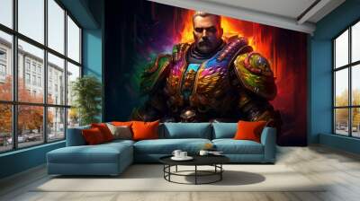 Warrior with military dress in rainbow colors Wall mural