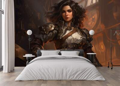 Woman with dark military dress in steampunk style, halloween motive Wall mural