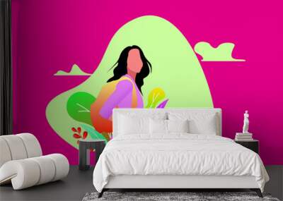 illustration of a woman in a flat style Wall mural