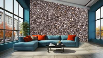 Background of scattered chia seeds, close up, top view Wall mural