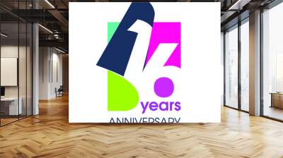 16 years anniversary colored logo isolated on a white background for the celebration of the company. Vector Illustration Design Template Wall mural