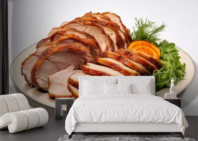 a plate of sliced meat and greens Wall mural