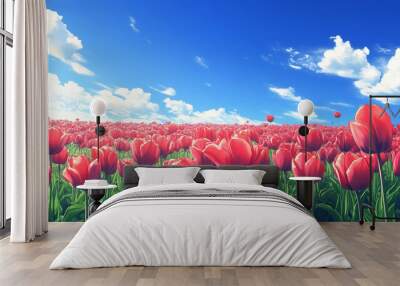 A vibrant field of tulips in full bloom 
 Wall mural