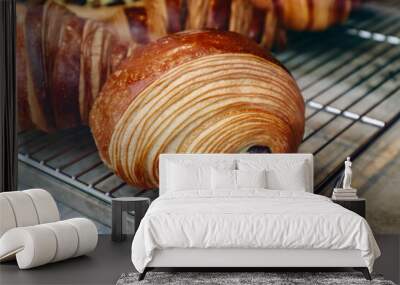 Close-up of fresh and beautiful french pastries in a bakery showcase Wall mural