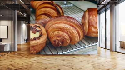 Close-up of fresh and beautiful french pastries in a bakery showcase Wall mural