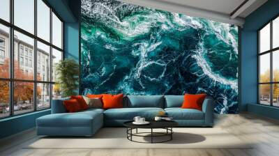 Abstract background. Waves of water of the river and the sea meet each other during high tide and low tide. Whirlpools of the maelstrom of Saltstraumen, Nordland, Norway Wall mural