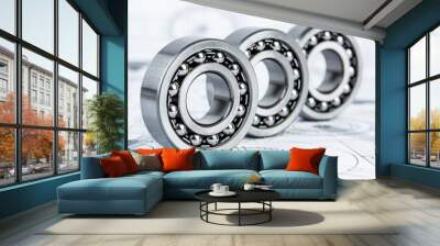 Ball bearings on technical drawing Wall mural